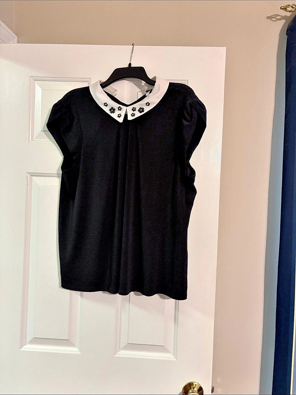 Elle Black & White Embellished Collar Top